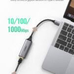 Cable Adaptador USB C Macho Rj-45 Hembra Ugreen 50737 10Cm, Negro-Gris