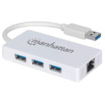 HUB DE 3 PUERTOS USB 3.0 CON ADAPTADOR GIGABIT ETHERNET MANHATTAN 507578 BLANCO