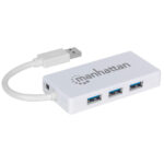 Hub De 3 Puertos USB 3.0 Con Adaptador Gigabit Ethernet Manhattan 507578 Blanco