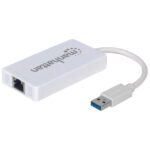 Hub De 3 Puertos USB 3.0 Con Adaptador Gigabit Ethernet Manhattan 507578 Blanco