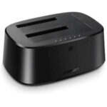 Base Para Disco Duro De Doble Bahia USB 3.0 Ugreen 50854, Soporta Discos SATA De 2.5" Y 3.5", Con Adaptador De Corriente 12V3A/Cable USB 1M/Alta Velocidad
