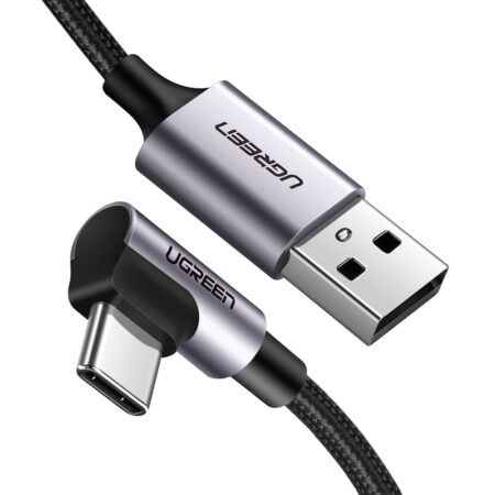 Cable USB-A A USB-C Ugreen 50941 Macho-Macho/1M/Conector Con Angulo Recto De 90°/60W/Nylon Trenzado/Color Negro
