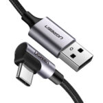 Cable USB USB-A A USB-C Ugreen 50942 2M/Conector Con Angulo Recto De 90°/Carga Rapida De Hasta 60W/480 Mbps/Proteccion Integrada/Caja De Aluminio/Color Negro