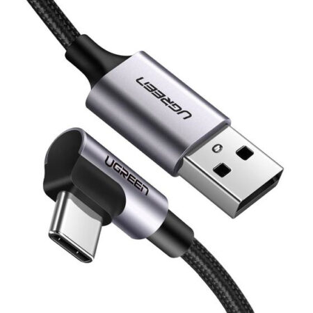 Cable USB USB-A A USB-C Ugreen 50942 2M/Conector Con Angulo Recto De 90°/Carga Rapida De Hasta 60W/480 Mbps/Proteccion Integrada/Caja De Aluminio/Color Negro