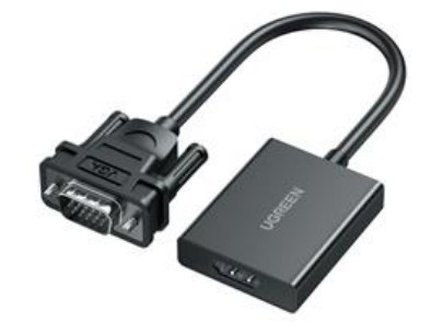Cable VGA Entrada Macho/Salida HDMI Hembra Ugreen 50945, Resolucion De 1080P@60Hz/Puerto Estereo De 3.5 Mm/Plug And Play,Sin Controlador/Longitud Del Cable 15 Cm/Incluye Cable De Alimentacion USB/Incluye Cable De Audio De 3.5Mm