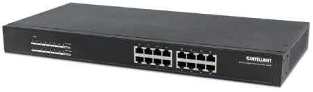 Switch PoE+ Gigabit Ethernet Intellinet 560993 16 Puertos/No Administrable/30W/Pto 220W/Ieee 802.3At/Af/P/Montaje En Rack/Color Negro