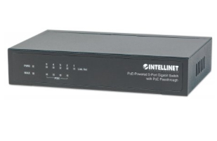 Switch Intellinet 561082 5 Puertos/No Administrable/30W/Pto 68W/Alimentado Por PoE/Con Transferencia De PoE/Color Negro