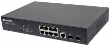 Switch Gigabit Ethernet Intellinet 561167 8 Puertos PoE+/2 Sfp/Administrable/30W/Pto 140W/Montaje En Rack De 19″/Color Negro