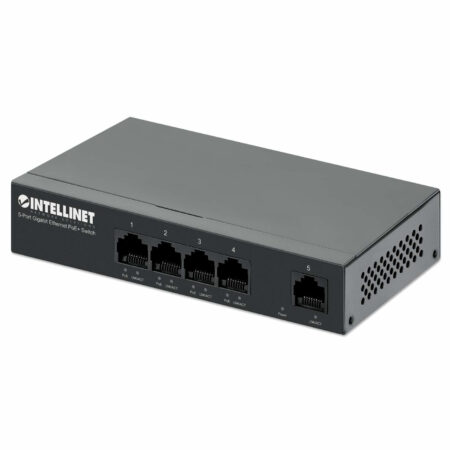 Switch PoE+ Gigabit Intellinet 561792 5 Puertos/No Administrable/Pto 40W/Compatible Con Ieee 802.3At/Af//Color Negro