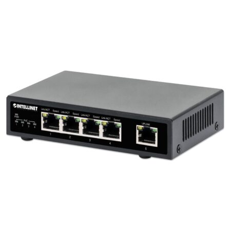 Switch PoE+ Gigabit Intellinet 561839 5 Puertos/No Administrable/30W/Pto 62W/Compatibles Con Ieee 802.3At/Af (PoE+/PoE)/Color Negro