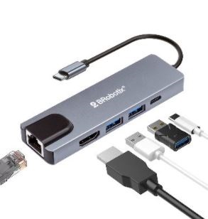 Docking Station 5 En 1: Usb V3.0 Tipo C A Hdmi - 2 Puertos Usb V3.0, Usb Tipo C, Rj45 Gigabit, Brobotix 6000694