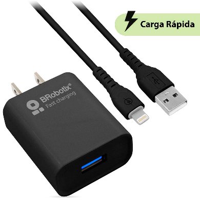 Combo Carga Rápida: Cargador USB V3.0 + Cable Lightning. Negro (6001356) – Brobotix