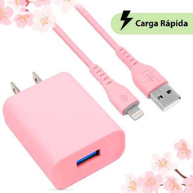 Combo Carga Rápida: Cargador USB V3.0 + Cable Lightning. Rosa (6001363) – Brobotix