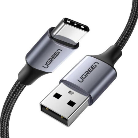 Cable USB-A A USB-C Ugreen 60128 2Mts, 480 Mbps, Carga Rapida, Qc 4.0/3.0/2.0, Fpc, Afc, Nylon Trenzado, Color Negro
