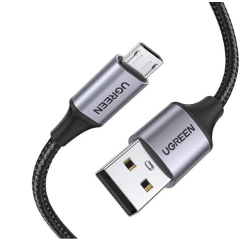 Cable USB-A A Micro USB Ugreen 60146 1 Metro, Carga Rapida,Qc 3.0/2.0, Fpc, Afc, 480 Mbps Recarga Hasta 18W, Caja De Aluminio, Nylon Trenzado, Color Negro