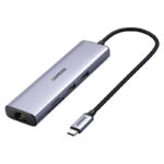 HUB USB-C UGREEN 60515 2 USB-A 3.0, 1 USB-C PD CARGA 100W, HDMI, RJ45, LECTOR TARJETAS SD, MICRO SD, USO SIMULTANEO, CABLE DE NYLON TRENZADO, CAJA DE ALUMINIO