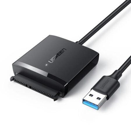 Adaptador USB 3.0 A SATA Iii Ugreen 60561,Compatible Con D. Duro HDD Y SSD De 2.5″ Y 3.5″ De Hasta 12 Tb/Velocidad USB 3.0 De Hasta 5 Gbps/Alta Velocidad Con Uasp & Trim/Cable De 50 Cm
