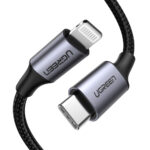 Cable USB-C A Lightning Ugreen 60759 1 Metro, Carga Rapida 60W, 480 Mbps, Conector C94, Adecuado Para Iphone, Ipad Y Ipod, Caja De Aluminio, Nylon Trenzado, Color Negro