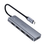 Hub USB-C 3.0 Ugreen 70336 4 Puertos USB-A (5Gbps)/Carcasa Abs + Pc/Soporta Otg/Luz Indicadora LED/Cable De 15Cm/Nterfaz Niquelada/Color Gris Metalizado