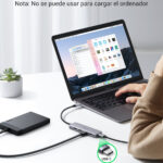 Hub USB-C 3.0 Ugreen 70336 4 Puertos USB-A (5Gbps)/Carcasa Abs + Pc/Soporta Otg/Luz Indicadora LED/Cable De 15Cm/Nterfaz Niquelada/Color Gris Metalizado