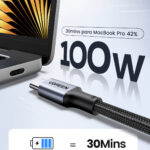 Cable USB-C A USB-C Ugreen 70427 1 Metro Carga Rapida De Hasta 100W, Datos De 480 Mbps ,Pd3.0, Qc4.0/3.0/2.0, Caja De Aluminio, Nylon Trenzado, Color Negro