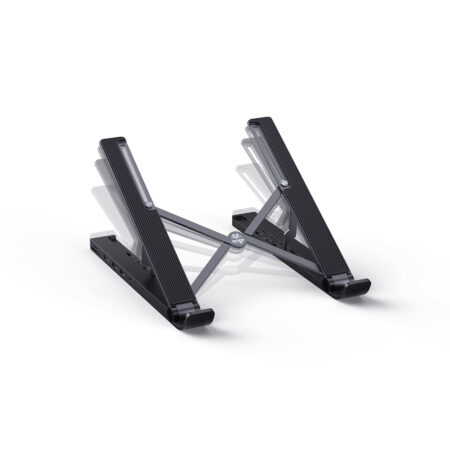 SOPORTE PARA LAPTOP DE 11-17.3″ UGREEN, CON DOCKING STATION, 2 PUERTOS USB 3.0 A 5GBPS, AJUSTE DE ALTURA, ALUMINIO, COLOR NEGRO, PC+ABS, SILICONA, 80551