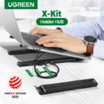 SOPORTE PARA LAPTOP DE 11-17.3" UGREEN, CON DOCKING STATION, 2 PUERTOS USB 3.0 A 5GBPS, AJUSTE DE ALTURA, ALUMINIO, COLOR NEGRO, PC+ABS, SILICONA, 80551