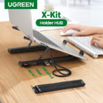 SOPORTE PARA LAPTOP DE 11-17.3" UGREEN, CON DOCKING STATION, 2 PUERTOS USB 3.0 A 5GBPS, AJUSTE DE ALTURA, ALUMINIO, COLOR NEGRO, PC+ABS, SILICONA, 80551