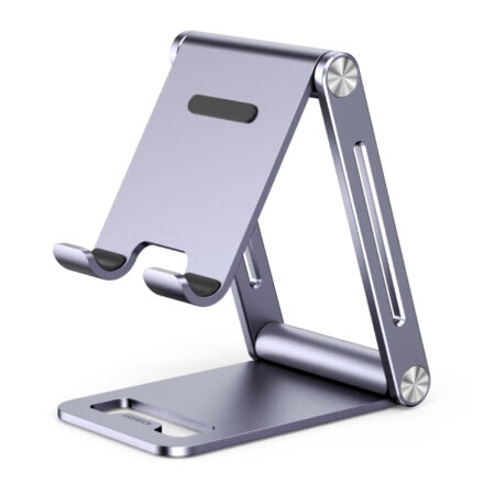 Soporte Para Telefono Celular De Aluminio Ugreen 80708 Angulo Ajustable/Compatible Con Dispositivos De 4.7′-7.9”/Antideslizante/Plegable/Gris