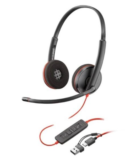 Auriculares Estéreo HP Poly Blackwire 3220 + Adaptador USB-C/A