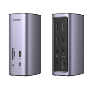 HUB USB-C UGREEN 90325 CARGA 100W, USB-C, 3X  USB-A 3.0, 2X USB-C, 2XHDMI 84K, 8K, DP 4K, RJ-45, SD, MICROSD, AUDIO 3.5MM, PLATA