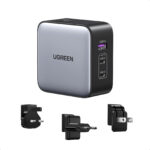 Cargador Universal De Viaje 65W Ugreen 90409, 3 Enchufes Eu/Uk/Us, 3 Puertos De Carga Rapida 2 USB-C/1 USB-A, Pd 3.0, Qc 4.0