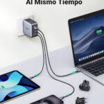 Cargador Universal De Viaje 65W Ugreen 90409, 3 Enchufes Eu/Uk/Us, 3 Puertos De Carga Rapida 2 USB-C/1 USB-A, Pd 3.0, Qc 4.0