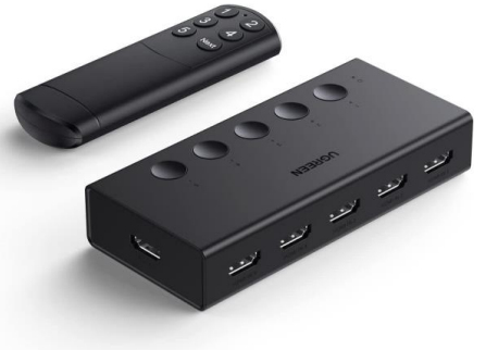 Conmutador HDMI 5X1 Ugreen 90512 HDMI 2.0, 1.4/Hdcp 2.2, 1.4/Vrr/Dynamic HDR/3D/Cec/Edid/Ir 10M/18Gbps/Cambio Manual/Control Remoto/Cable De Alimentacion USB