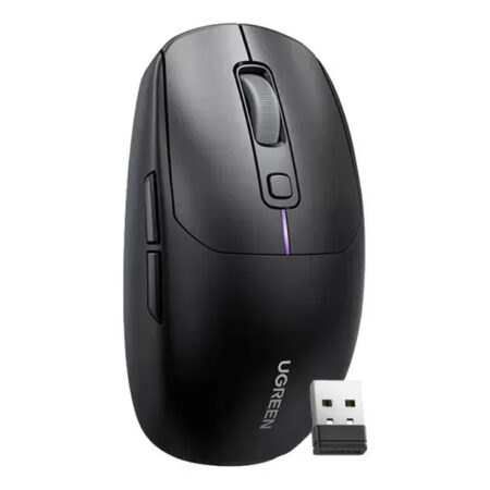 MOUSE INALAMBRICO UGREEN 90539, 5000 DPI/6 BOTONES/GAMING/ERGONOMICO/TRI-MODO USB/BT/2,4 GHZ/RECARGABLE/LUZ LED/COLOR NEGRO