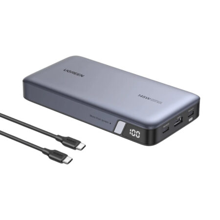 POWER BANK UGREEN 90597A 25000MAH/USB-A + 2 USB-C/145W MAX./PANTALLA INTELIGENTE/CABLE USB DE 50CM/COLOR GRIS