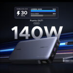 POWER BANK UGREEN 90597A 25000MAH/USB-A + 2 USB-C/145W MAX./PANTALLA INTELIGENTE/CABLE USB DE 50CM/COLOR GRIS