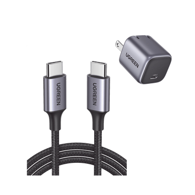 CARGADOR DE 20W Y CABLE USB-C UGREEN 90902US261, CARGA RAPIDA, CABLE DE 1M, CARCASA DE ALUMINIO, NYLON TRENZADO