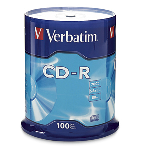 100 Piezas De Cd-R Verbatim 94554, 52X 700Mb