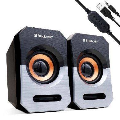 Bocina Alambrica – Stereo, USB + 3.5 Mm, C/Control De Volumen, Antideslizante, De Escritorio, P/Pc/Laptop, Negro/Plata, Brobotix 963913