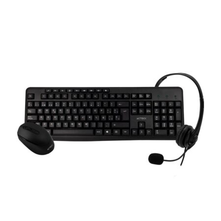 Kit De Oficina: Teclado – Mouse Y Audífonos Acteck AC-931687, 105 Teclas, Mouse: Inalámbrico, Receptor USB, 3 Botones + Scroll, Audífono Audio Y Micrófono