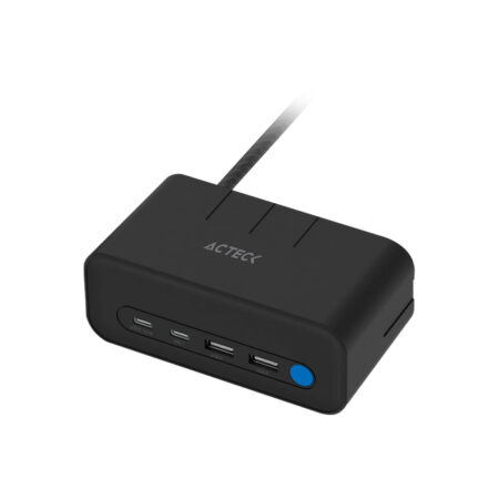 Cargador De Escritorio Acteck Energon Mate Ce676/20W/7 En 1/3 Conectores De Corriente/Supresor De Picos/2X USB-C/2X USB-A/Color Negro/AC-936514