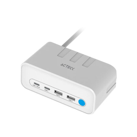 Cargador De Escritorio Acteck Energon Mate Ce676/20W/7 En 1/3 Conectores De Corriente/Supresor De Picos/2X USB-C/2X USB-A/Color Blanco/AC-936521