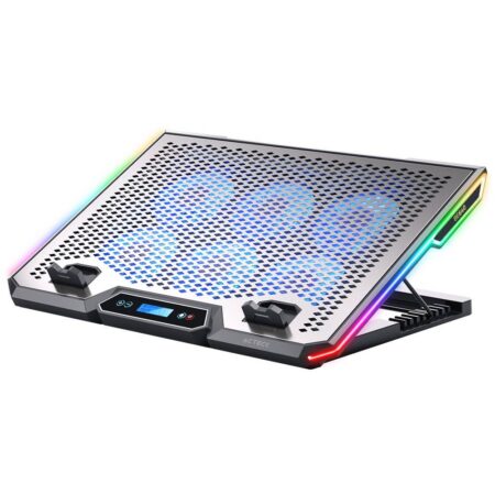 Base Enfriadora P/Laptop Acteck Froost Zero Be640 Aluminio + Abs + Hasta 17″, 6 Ventiladores X 70 Mm + Control De Velocidad + 2 Puertos USB, 8 Niveles De Ajuste + Rgb, Elite Aluminio, Color Negro, AC-940788