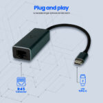 Adaptador De Red USB-C Vorago Alambrico, 1000 Mbit/S, 200Mm, Adp-210
