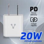 Cargador De Pared Vorago Au-250-V2 USB Tipo-C/20W/5V/Carga Rapida/Blanco