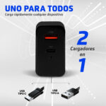 Cargador De Pared Vorago Au-350-Bk USB-A Y USB-C Negro 20W/3.0A