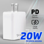 Cargador De Pared Vorago Au-350-Wh USB-A Y USB-C Blanco 20W/3.0A