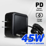 Cargador Vorago Au-501 Tipo C 45W Multidispos Vorago Au-501, Negro