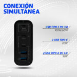 Cargador De Pared Vorago Au-600 Tipo C 100W Pd 5 Puertos Quick Cha